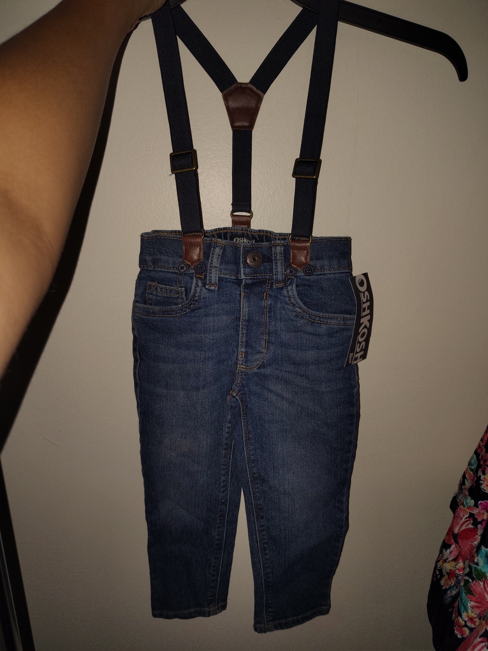 OshKosh B'gosh Dark Blue Denim Jeans with Navy Suspenders